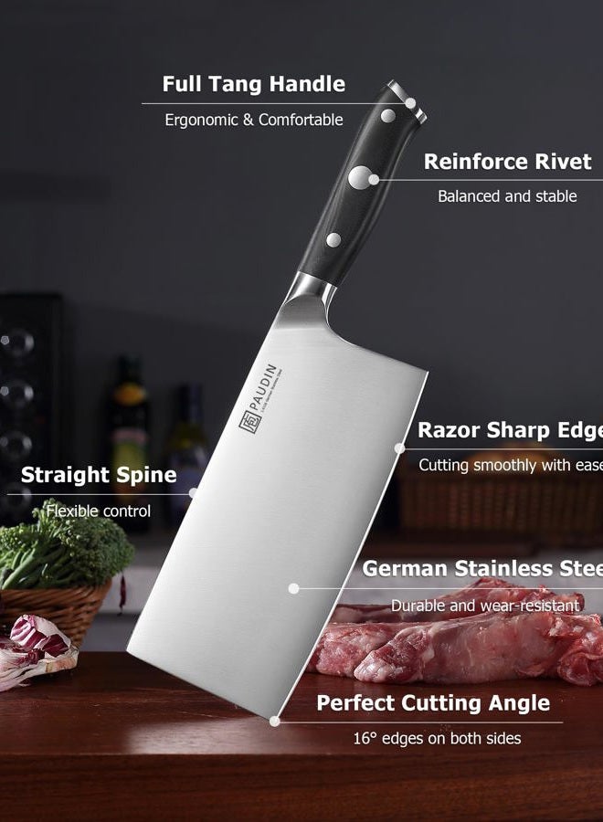 PAUDIN Cleaver Knife 7 inch Meat Cleaver, High Carbon German Steel Heavy Duty Chinese Chef Knife with G10 Handle, Full Tang Butcher Knife - Image 2