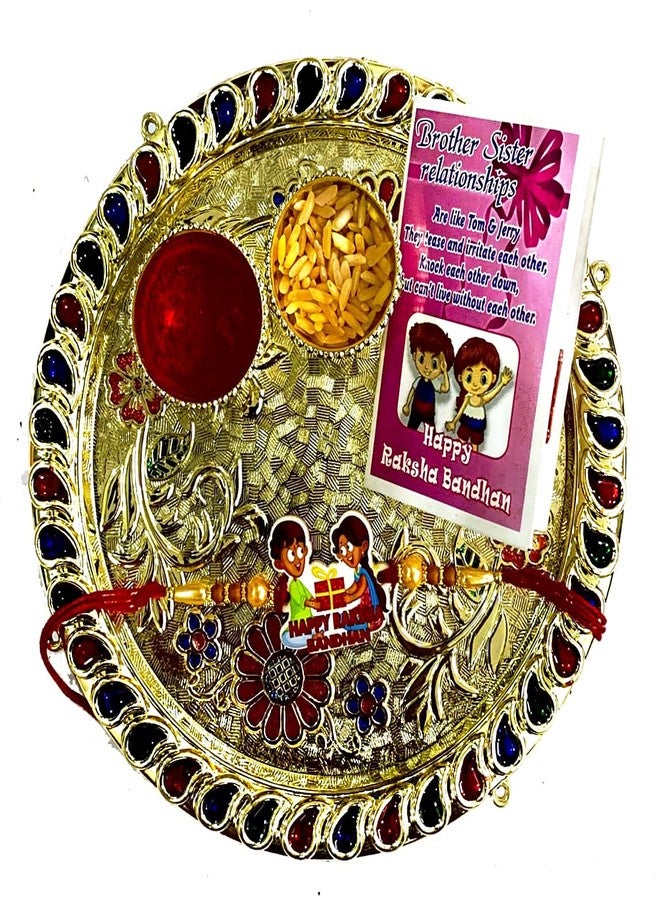 Roli Chawal Thali Set for Rakshabandhan/Thali with Happy Rakshabandhan Designer Rakhi/Gift for Brother