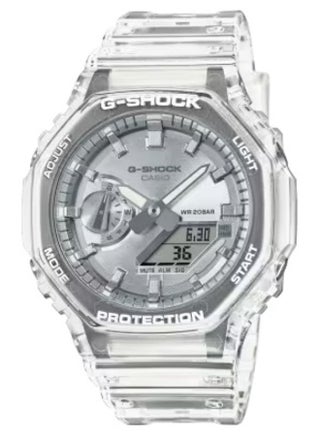 ​Casio G-SHOCK GA-2100BM-7A8DR Men's Watch – Transparent Resin Strap, Silver Metallic Dial, Shock Resistant, 200M Water Resistance, Super Illuminator, Analog-Digital, Octagonal Bezel - view 2