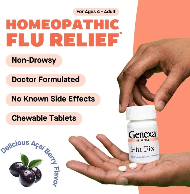 Genexa Flu Fix  MultiSymptom Flu Remedy for Kids  Adults  Delicious Organic Acai Berry Flavor  Certified Organic  NonGMO  Homeopathic Remedy Made Clean  180 Chewable Tablets 3 Pack - Image 3