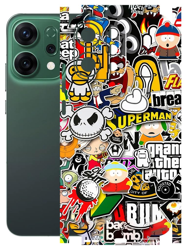 AtOdds Mobile Skin Sticker Wrap | Compatible for Oppo Reno 14 (5G) | Scratchproof Matte Finish | Full Coverage for All Sides & Camera Protection (Sticker Bomb) - Image 1