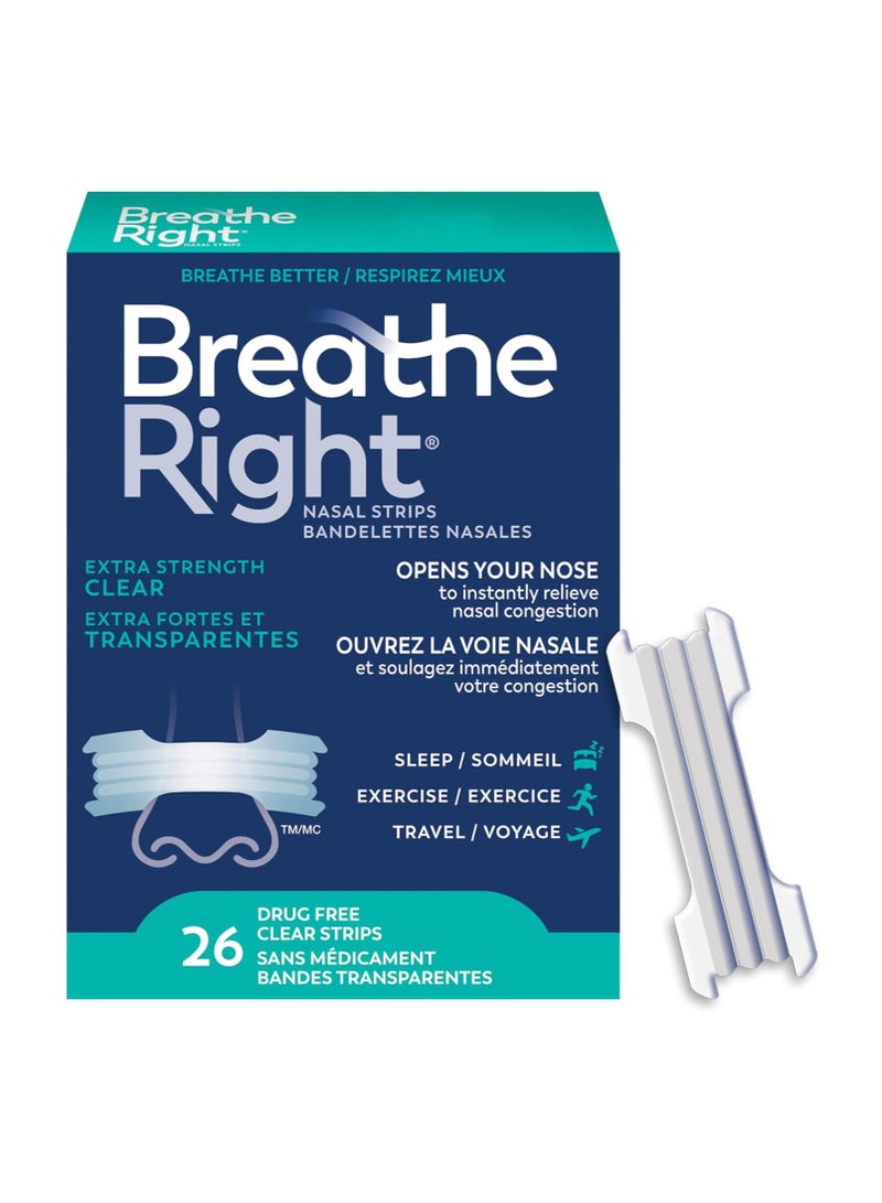Breathe Right Extra Clear Nightly Sleep، شفاف، 26 قطعة (عبوة من قطعة واحدة) - Image 1