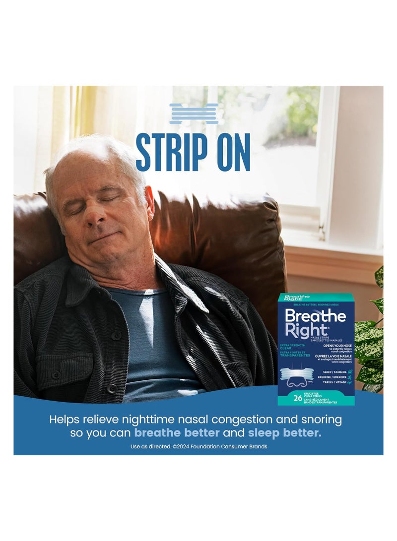 Breathe Right Extra Clear Nightly Sleep، شفاف، 26 قطعة (عبوة من قطعة واحدة) - Image 3