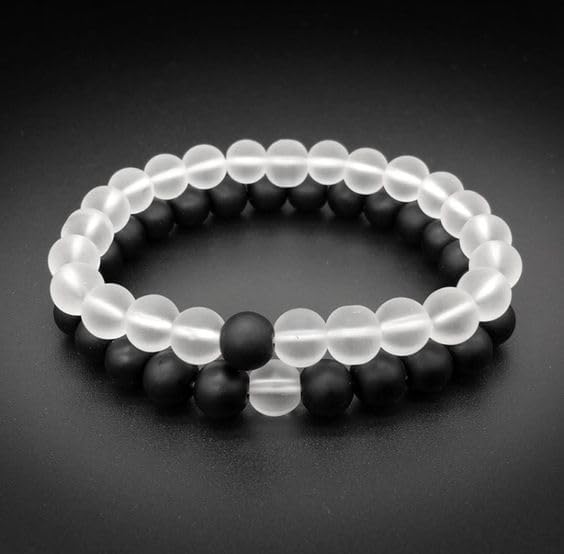 MEENAZ Bracelet for Women Men boys Fashion White Black Beads Bracelets Couple Bracelets Strechable Adjustable Jewellery Birthday Gift Anniversary Wife Husband Stone Couples Combo Best Friend black 363 - Image 4