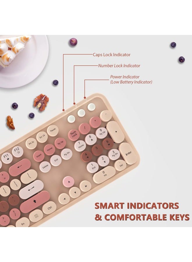 Kootop Wireless Keyboard and Mouse Combo, Colorful Retro Keyboard with Round Keycaps, 2.4GHz Wireless, Compatible with PC/Laptop/Computer (MilkTea Color) - Image 3