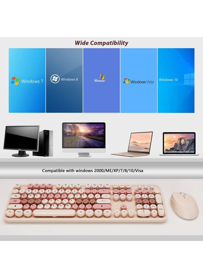 Kootop Wireless Keyboard and Mouse Combo, Colorful Retro Keyboard with Round Keycaps, 2.4GHz Wireless, Compatible with PC/Laptop/Computer (MilkTea Color) - Image 5