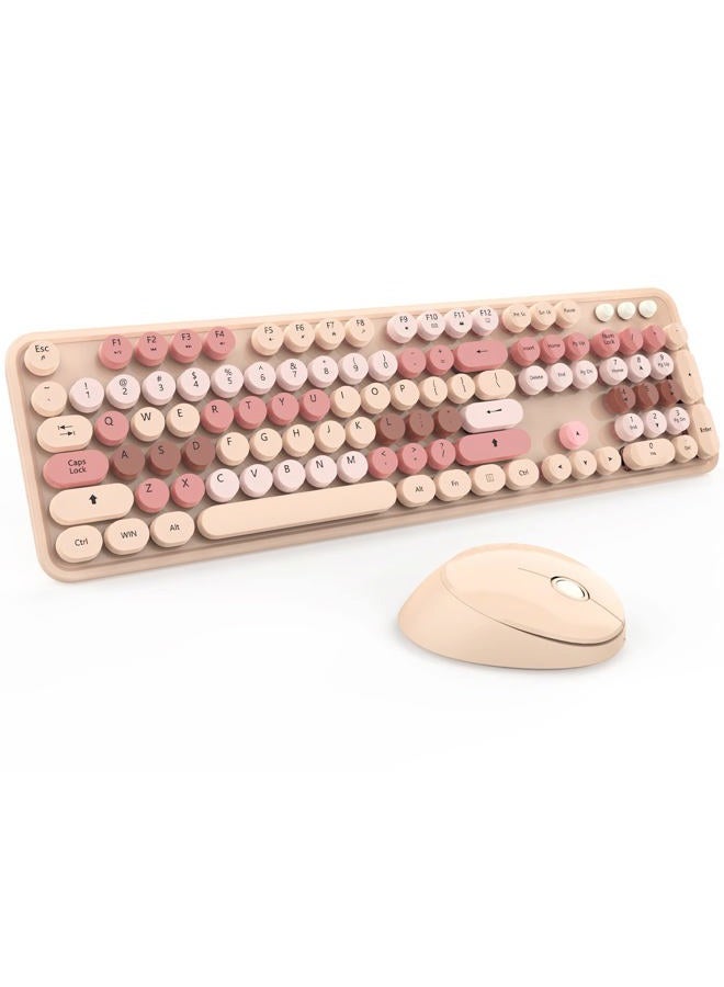 Kootop Wireless Keyboard and Mouse Combo, Colorful Retro Keyboard with Round Keycaps, 2.4GHz Wireless, Compatible with PC/Laptop/Computer (MilkTea Color) - Image 1
