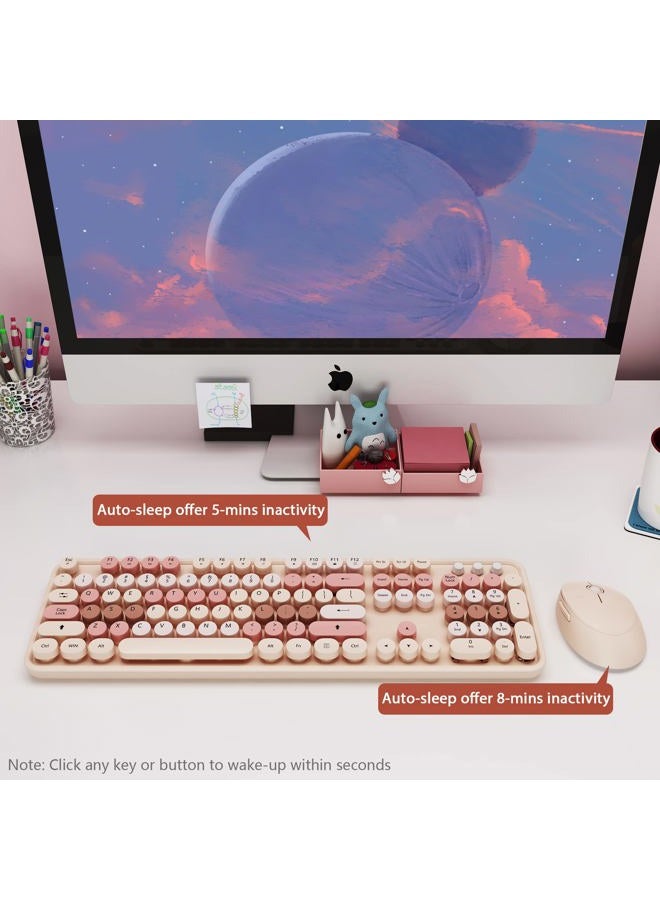 Kootop Wireless Keyboard and Mouse Combo, Colorful Retro Keyboard with Round Keycaps, 2.4GHz Wireless, Compatible with PC/Laptop/Computer (MilkTea Color) - Image 2