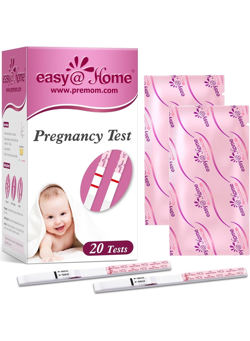 Easy@Home Pregnancy Test Strips (hCG), Early Detection Home Pregnancy Test Kit, Accurate & Easy to Use, 20 Pack, Premom App Supported - Image 1
