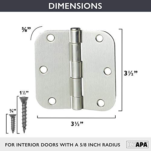 Ilyapa 18 Pack Brushed Nickel Hinges for Doors, 3.5 x 3.5 Inch Interior Satin Nickel Hinges Hardware, for Front Door, 5/8 Inch Radius Corners - Image 2