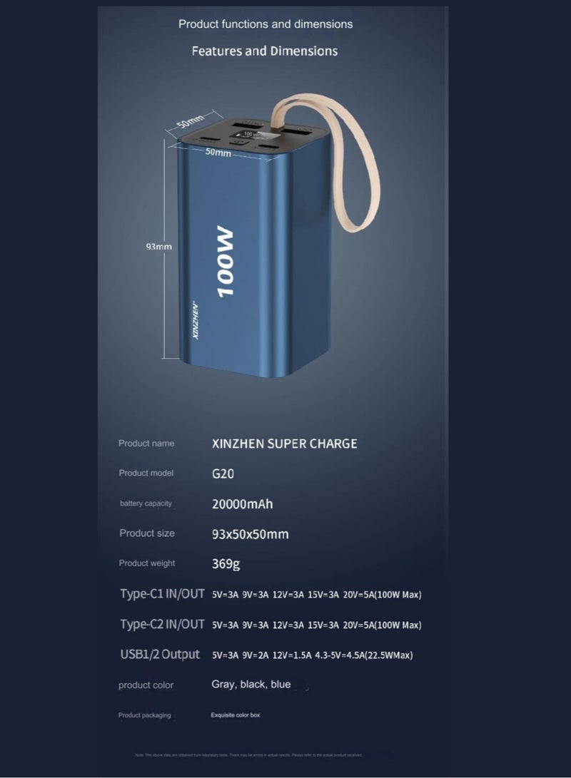 xinzhen G20 20000mAh Power Bank PD100W with Fast Charging, LED Display, and Dual USB Black - Image 5