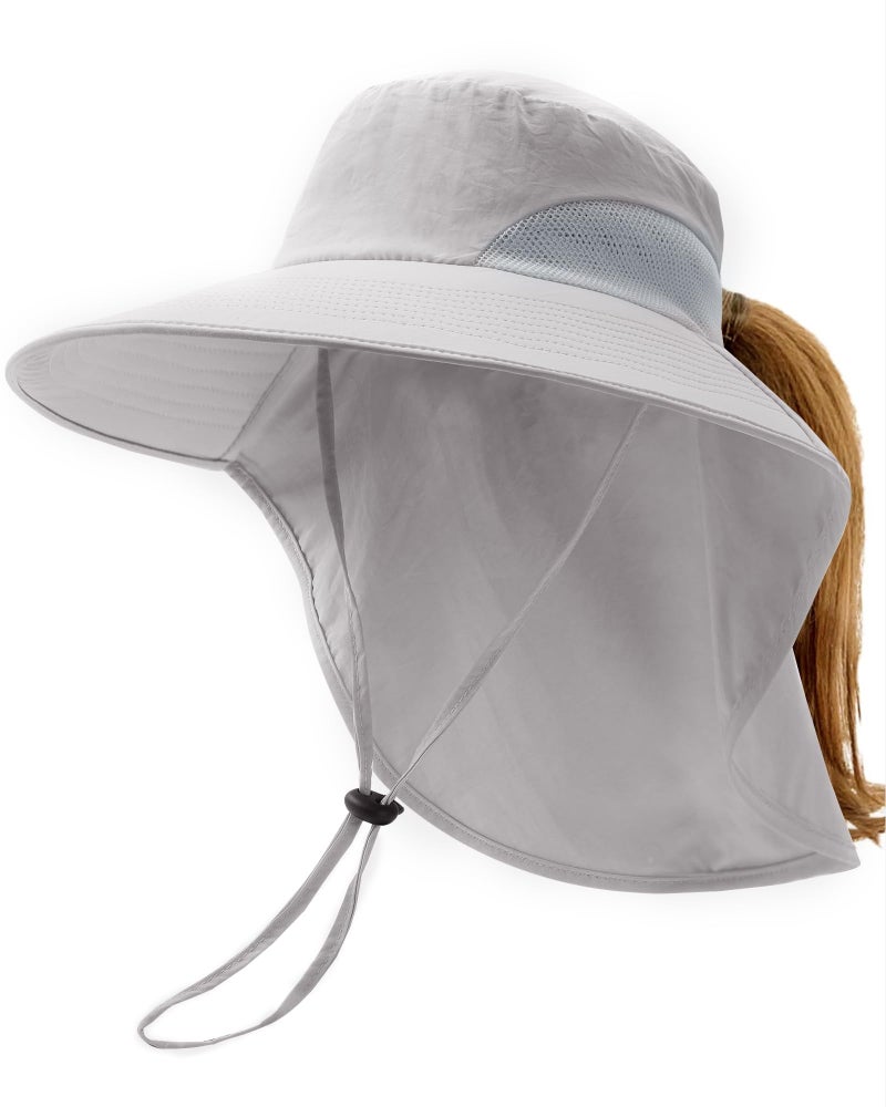 Camptrace Sun Hats for Women Men UPF 50+ UV Protection Wide Brim Hiking Fishing Hat with Neck Flap, Light Grey - Image 1