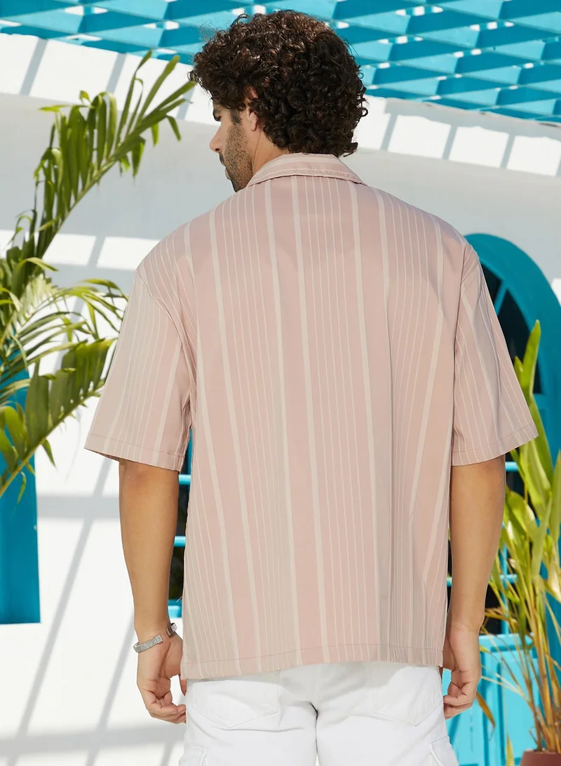 CAHOOT  Men's Peach Orange Unbalanced-Ridge Oversized Shirt for Men | Best Price UAE