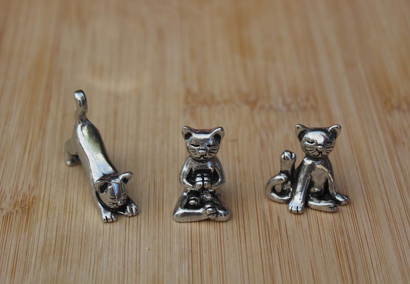 Basic Spirit Yoga Cat Figurine Set (Pewter)-Mini 3 pc. Set - Image 5
