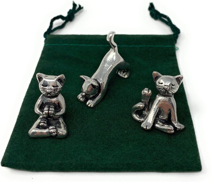 Basic Spirit Yoga Cat Figurine Set (Pewter)-Mini 3 pc. Set - Image 2