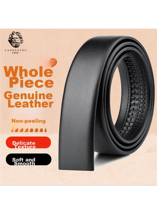 Laorentou Men's Genuine Leather Belt Without Buckle, Automatic Waist Belt, No Buckle, Body Belt Strip 115-125 - Image 1