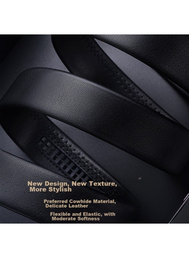 Laorentou Men's Genuine Leather Belt Without Buckle, Automatic Waist Belt, No Buckle, Body Belt Strip 115-125 - Image 2