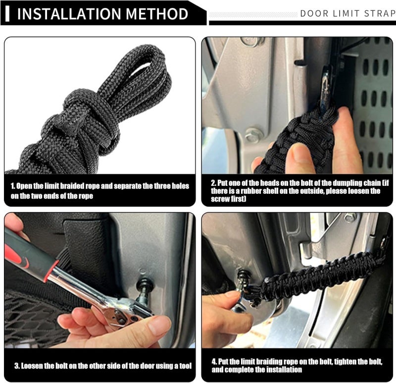 2 car door limit ropes, wear-resistant umbrella rope, hand-made webbing, anti-stretch door anti-sway stopper, suitable for Jeep Wrangler series models - Image 5