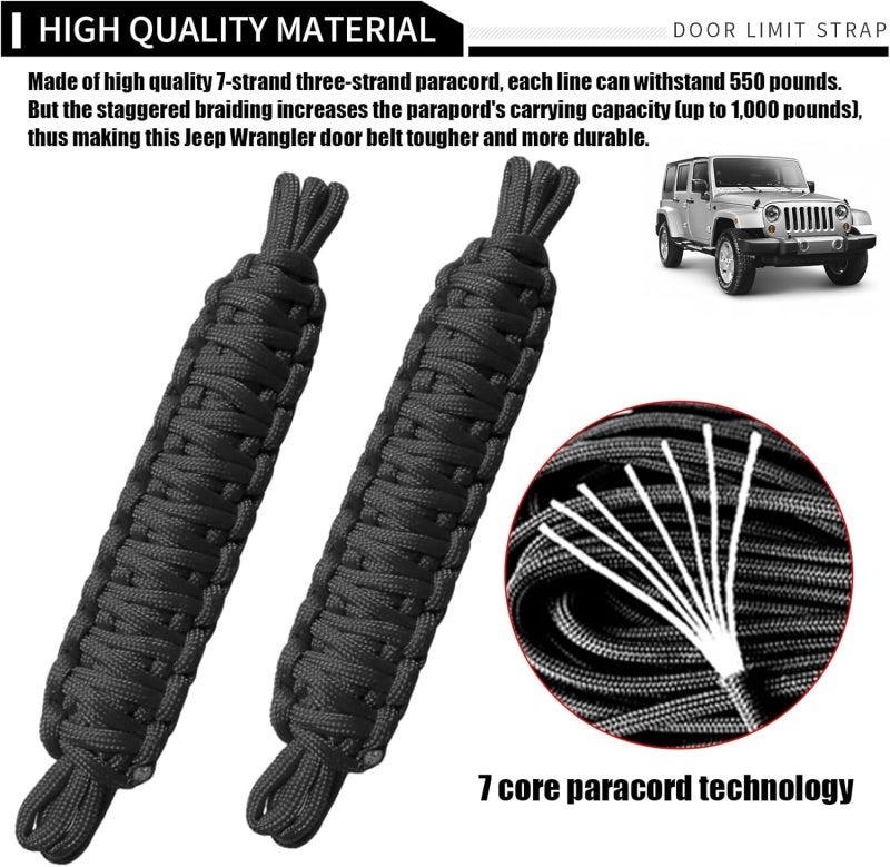2 car door limit ropes, wear-resistant umbrella rope, hand-made webbing, anti-stretch door anti-sway stopper, suitable for Jeep Wrangler series models - Image 2