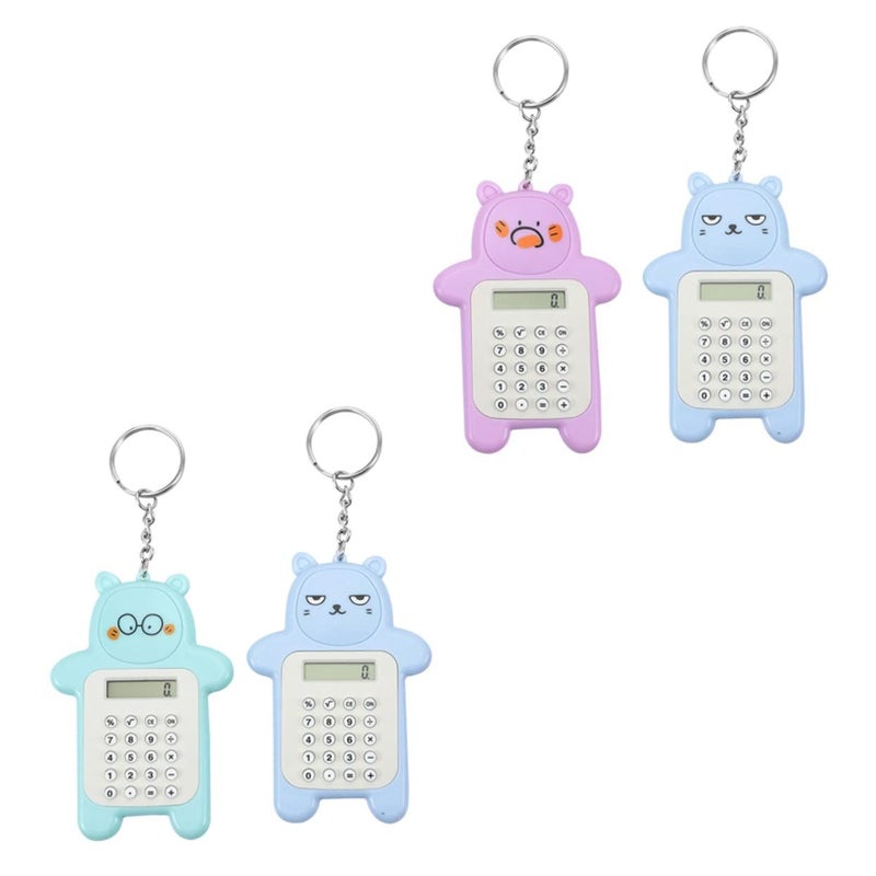4Pcs Mini Bear Keychain Calculator Portable LCD Cute Cartoon Design For Students - Image 2