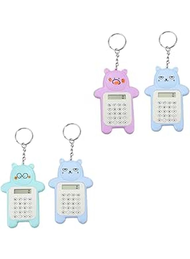 4Pcs Mini Bear Keychain Calculator Portable LCD Cute Cartoon Design For Students - Image 1