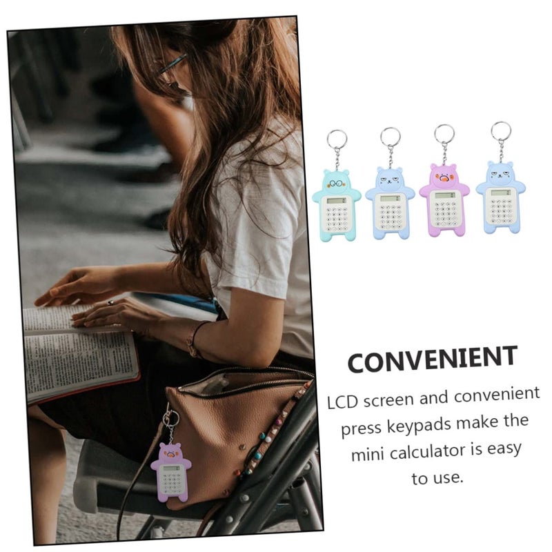 4Pcs Mini Bear Keychain Calculator Portable LCD Cute Cartoon Design For Students - Image 4