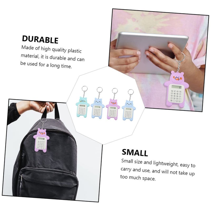 4Pcs Mini Bear Keychain Calculator Portable LCD Cute Cartoon Design For Students - Image 5