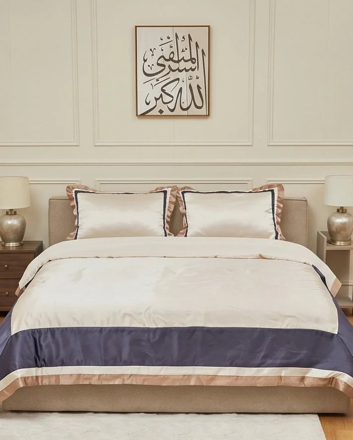 REDTAG Blue 3 Piece Satin Duvet Cover Set (260 x 240 cm)