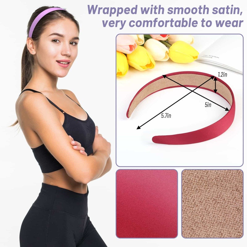 anezus 16 Pcs Satin Headbands Bulk 1 Inch Anti-slip Ribbon Hair Bands Plain Hard Headbands for Women Girls DIY Craft Hair Accessories (Multicolor) - Image 3