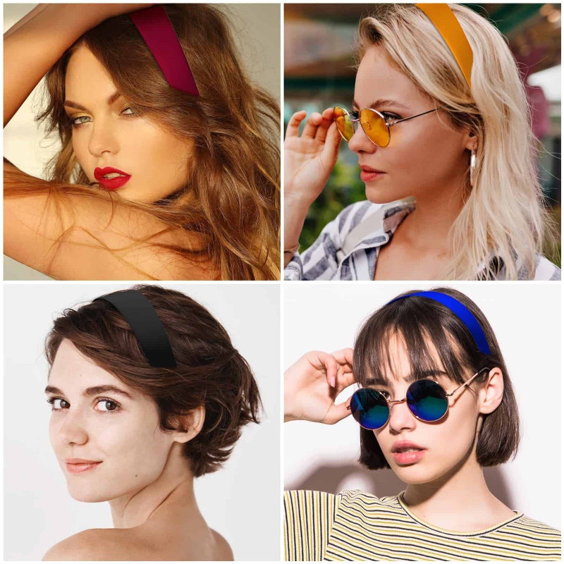 anezus 16 Pcs Satin Headbands Bulk 1 Inch Anti-slip Ribbon Hair Bands Plain Hard Headbands for Women Girls DIY Craft Hair Accessories (Multicolor) - Image 2