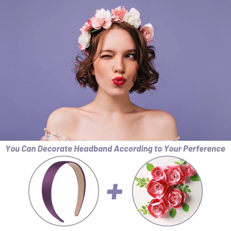 anezus 16 Pcs Satin Headbands Bulk 1 Inch Anti-slip Ribbon Hair Bands Plain Hard Headbands for Women Girls DIY Craft Hair Accessories (Multicolor) - Image 4