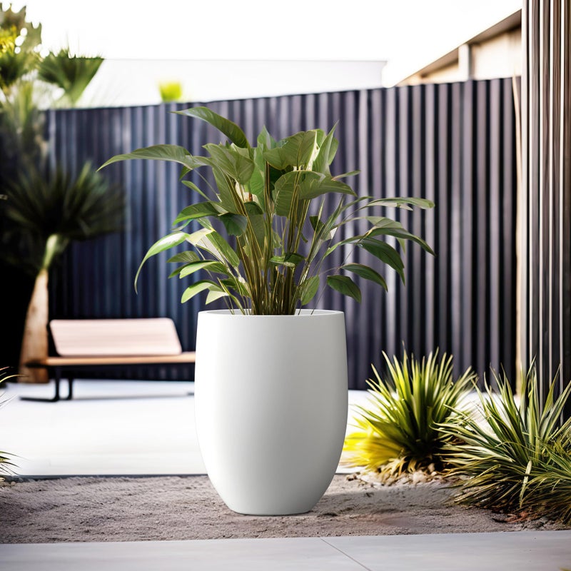 Kante 21.7" H Pure White Concrete Tall Planter, Large Outdoor Indoor Decorative Pot with Drainage Hole and Rubber Plug, Modern Round Style for Home and Patio - Image 3