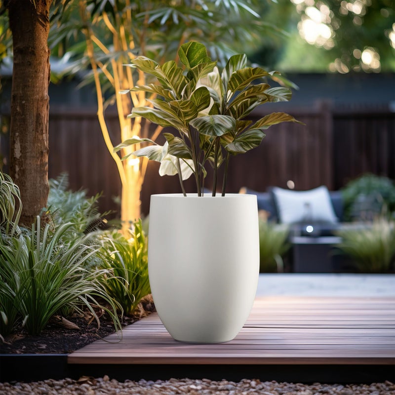 Kante 21.7" H Pure White Concrete Tall Planter, Large Outdoor Indoor Decorative Pot with Drainage Hole and Rubber Plug, Modern Round Style for Home and Patio - Image 5