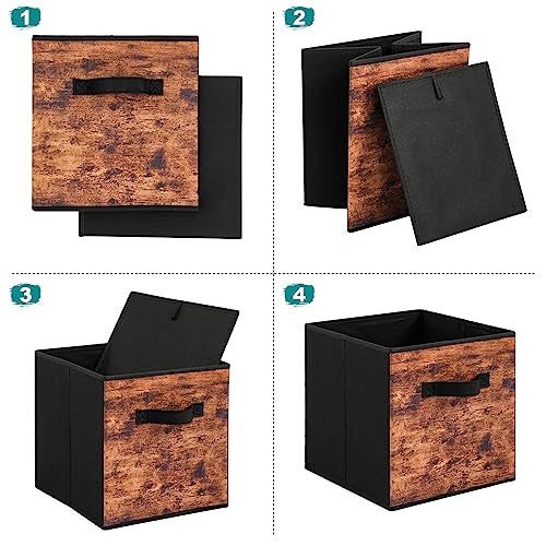 Stero Fabric Storage Cubes, 6 Pack Foldable Storage Bins with Handle, 13 Inch Box for Shelves, Closet, Organizer, Rustic Brown and Black - Image 3