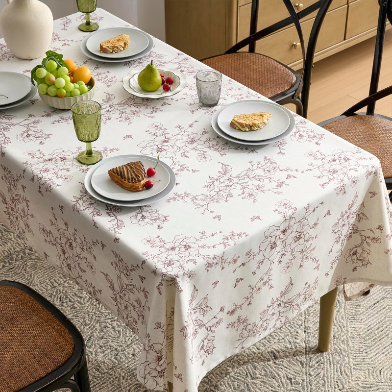 OMMATO French Linen Rectangle Tablecloth Floral Table Cloth with Brown Flowers Pattern Burlap Textured Farmhouse Vintage Rustic Outdoor Table Cover for Picnic,Dining,Party,Home Decor 55x84 Inch - Image 5