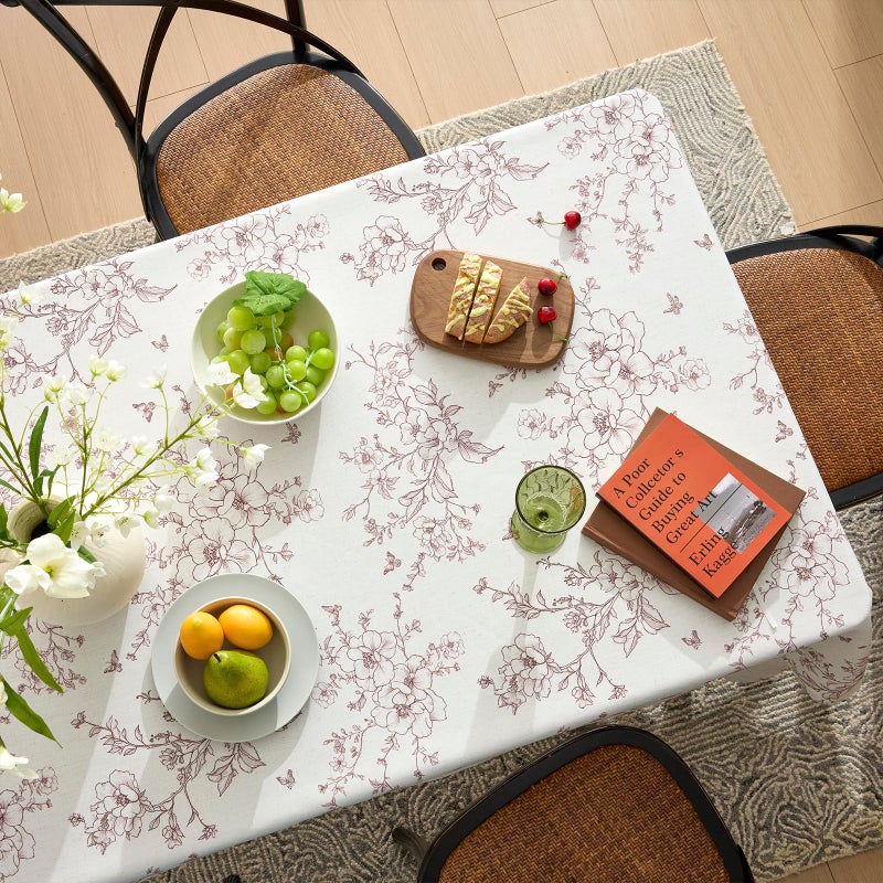 OMMATO French Linen Rectangle Tablecloth Floral Table Cloth with Brown Flowers Pattern Burlap Textured Farmhouse Vintage Rustic Outdoor Table Cover for Picnic,Dining,Party,Home Decor 55x84 Inch - Image 3