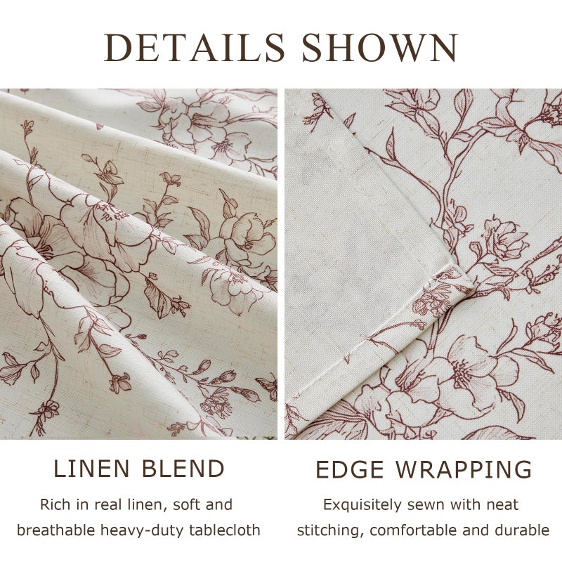 OMMATO French Linen Rectangle Tablecloth Floral Table Cloth with Brown Flowers Pattern Burlap Textured Farmhouse Vintage Rustic Outdoor Table Cover for Picnic,Dining,Party,Home Decor 55x84 Inch - Image 2