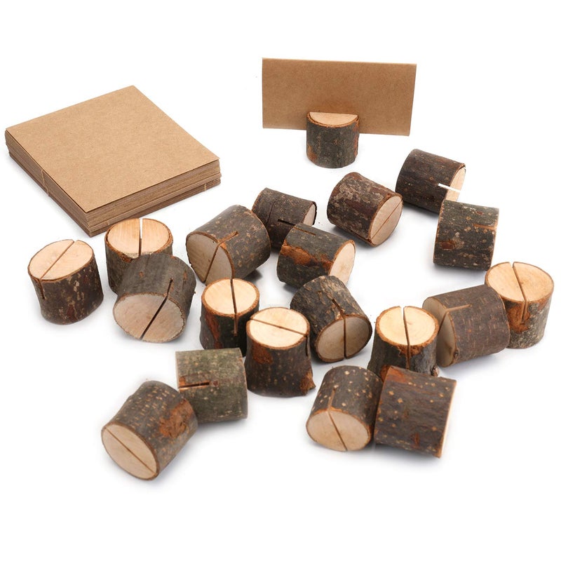 Tosnail 50 Pieces Wooden Place Card Holders with 50 Kraft Paper Cards, Rustic Wood Table Number Stands, Photo Holder for Wedding Party Decoration, Photo Display - Image 4