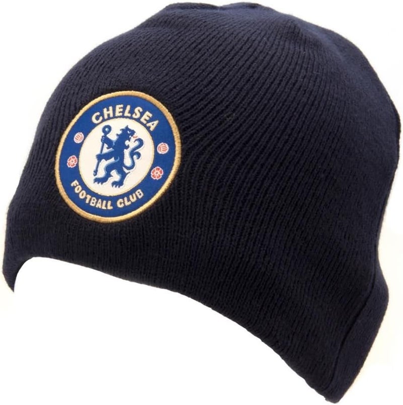 Chelsea FC Official Knitted Hat - Navy Blue with Team Crest