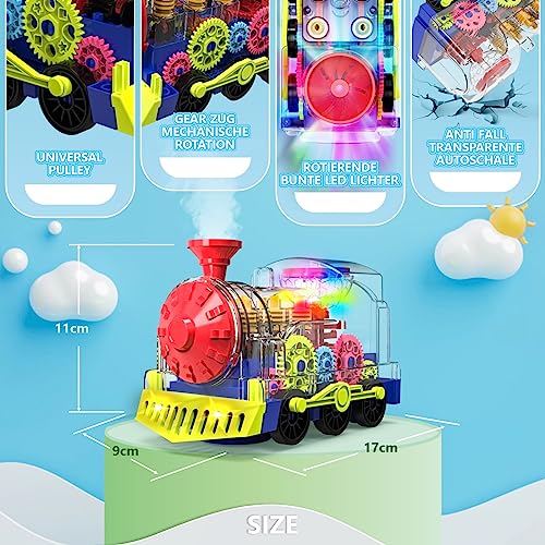 Kizeefun لعبة قطار كيزيفون المضيئة للأطفال الصغار: لعبة سيارة تروس شفافة للأطفال مع ضوء وموسيقى رائعة، ألعاب تعليمية للزحف للأولاد والبنات - Image 3
