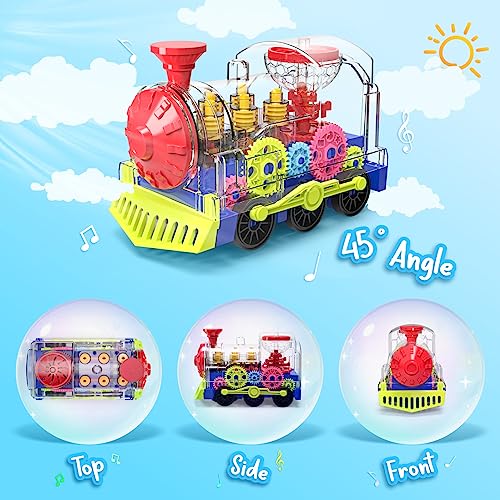 Kizeefun لعبة قطار كيزيفون المضيئة للأطفال الصغار: لعبة سيارة تروس شفافة للأطفال مع ضوء وموسيقى رائعة، ألعاب تعليمية للزحف للأولاد والبنات - Image 4
