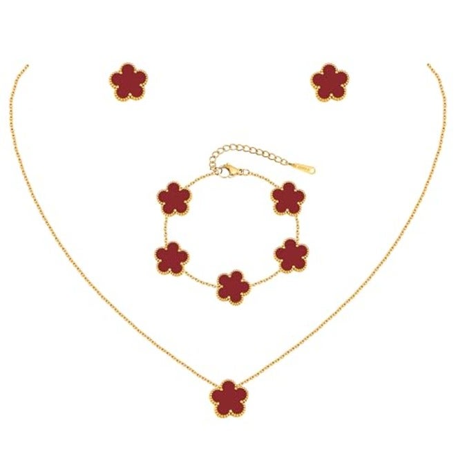 MPRAINBOW Gold Necklaces Bracelets Earring Set - 18K Gold Plated Flower Bracelet, Stainless Steel Non-Tarnish Floral Pendant Stud Jewelry Sets, Christmas Birthday Lucky Gift for Her Mom Wife Daughter Girlfriend - Image 1