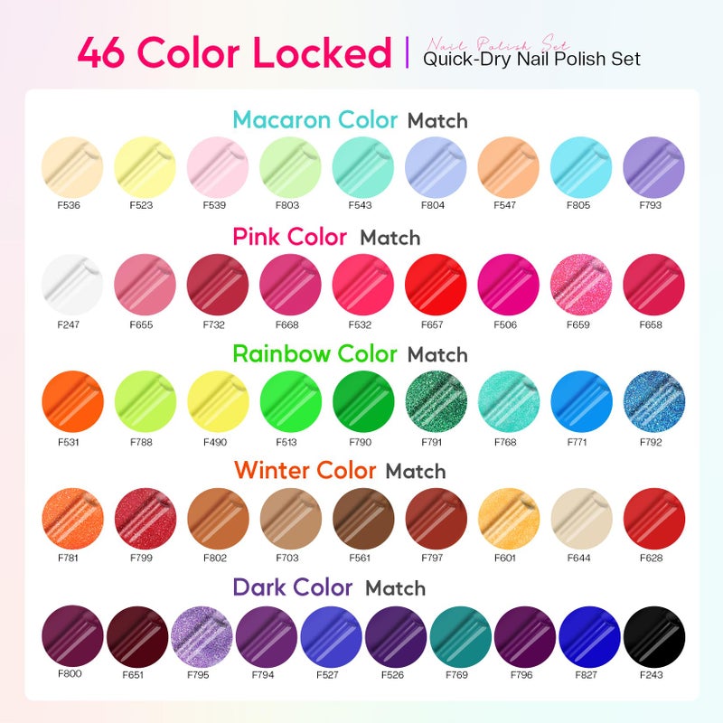 Morovan Nail Polish Set Fingernail: 48PC Air Quick Dry Nail Polish Kit with 2PC Base Top Coat Regular Nail Pack Finger Nail Bulk Gift for Women Girls - Image 3