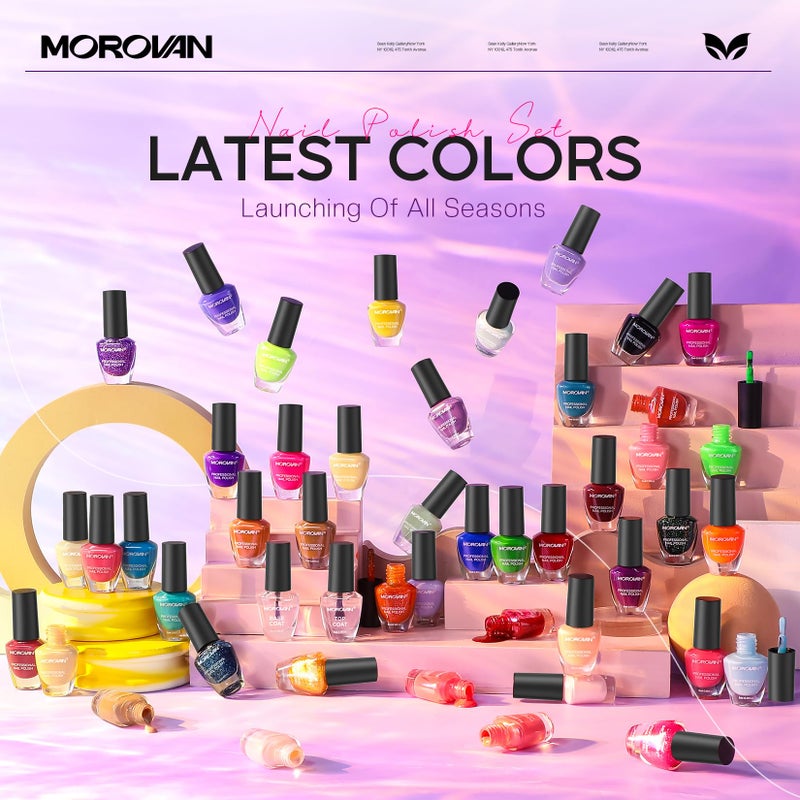 Morovan Nail Polish Set Fingernail: 48PC Air Quick Dry Nail Polish Kit with 2PC Base Top Coat Regular Nail Pack Finger Nail Bulk Gift for Women Girls - Image 2