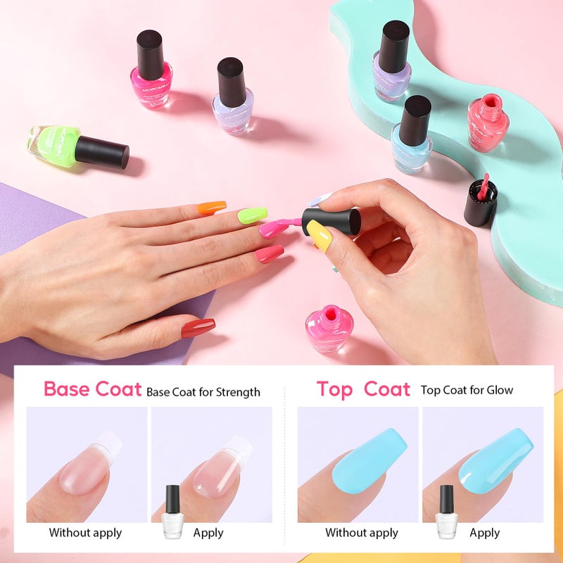 Morovan Nail Polish Set Fingernail: 48PC Air Quick Dry Nail Polish Kit with 2PC Base Top Coat Regular Nail Pack Finger Nail Bulk Gift for Women Girls - Image 5