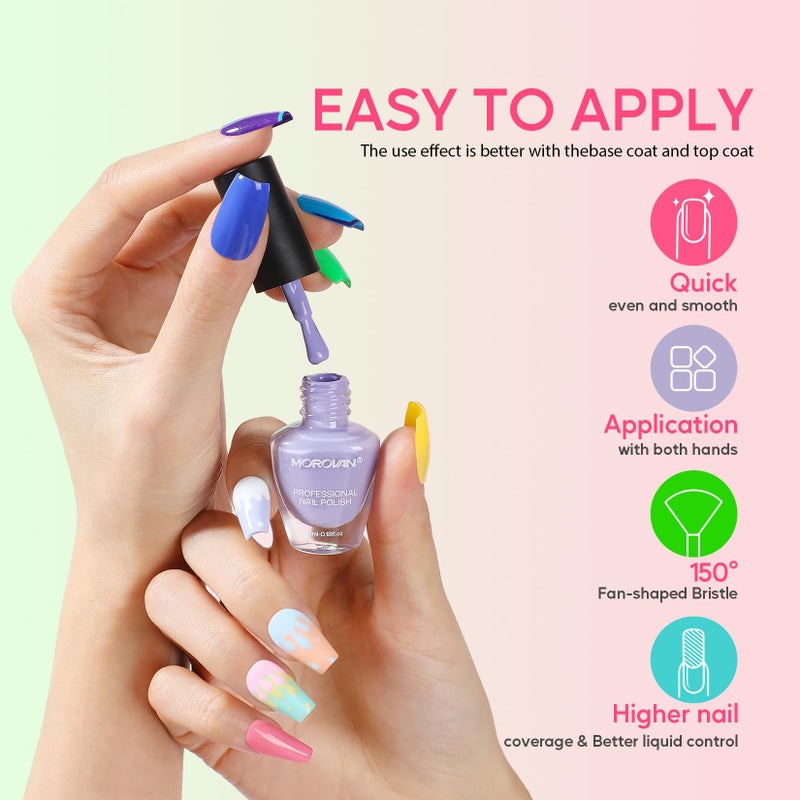 Morovan Nail Polish Set Fingernail: 48PC Air Quick Dry Nail Polish Kit with 2PC Base Top Coat Regular Nail Pack Finger Nail Bulk Gift for Women Girls - Image 4