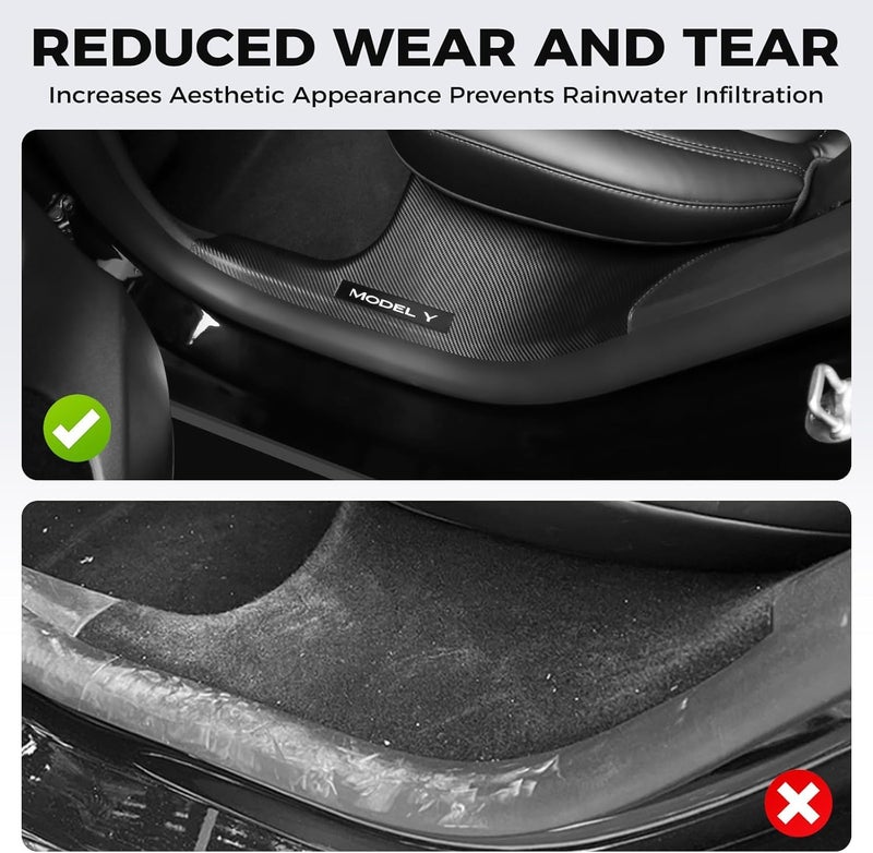 doietc 11PCS Carbon Fiber Door Sill Protector Model Y Juniper 2025 2026 8Pcs Door Sill Protector and 2Pcs Center Console Anti-Kick Pads and Rear Bumper Guard for Tesla Model Y Juniper Accessories - Image 3