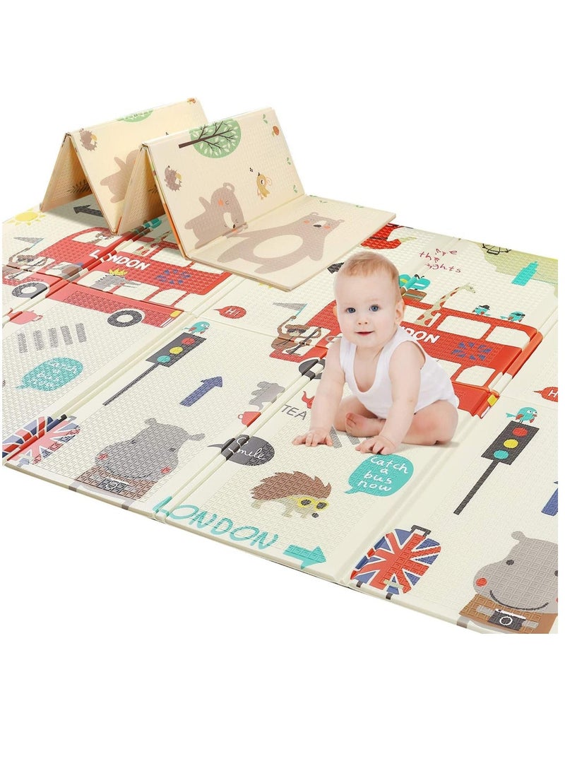 Wish Foldable Baby Play Mat, Double-Sided Non-Slip Crawling Mat with Cute Animal Prints, Thick Foam Floor Mat For Toddlers, Kids & Infants - Image 1