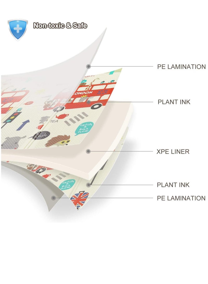Wish Foldable Baby Play Mat, Double-Sided Non-Slip Crawling Mat with Cute Animal Prints, Thick Foam Floor Mat For Toddlers, Kids & Infants - Image 3