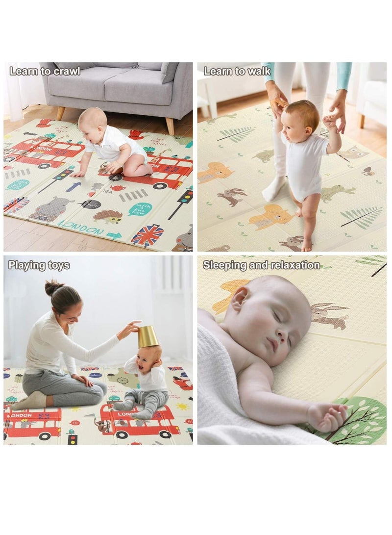 Wish Foldable Baby Play Mat, Double-Sided Non-Slip Crawling Mat with Cute Animal Prints, Thick Foam Floor Mat For Toddlers, Kids & Infants - Image 5